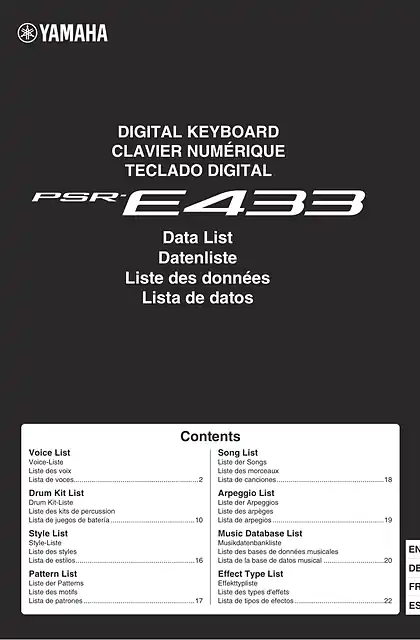 yamaha雅马哈PSR-E433 Data List